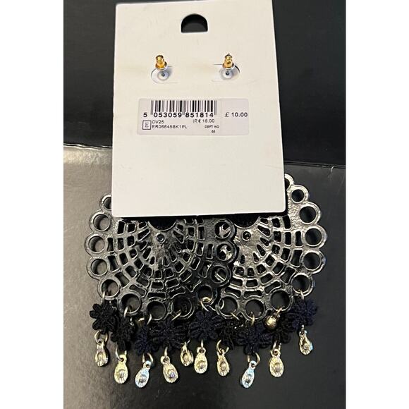 Womens Black Gold Tone Crystal Rhinestone Chandelier Dangle Earrings Round Diva - Picture 3 of 7